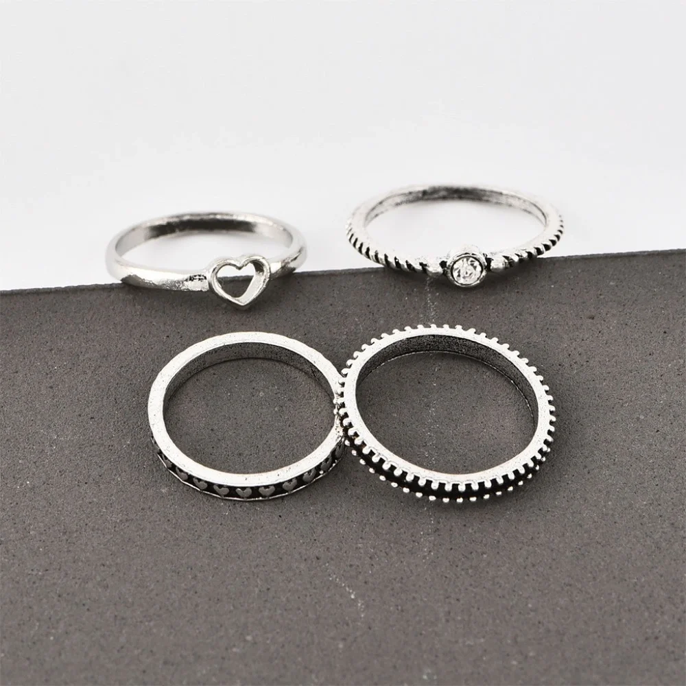 *HADASSAH* 4-Pc Silver Rhinestone Fashion Ring Set